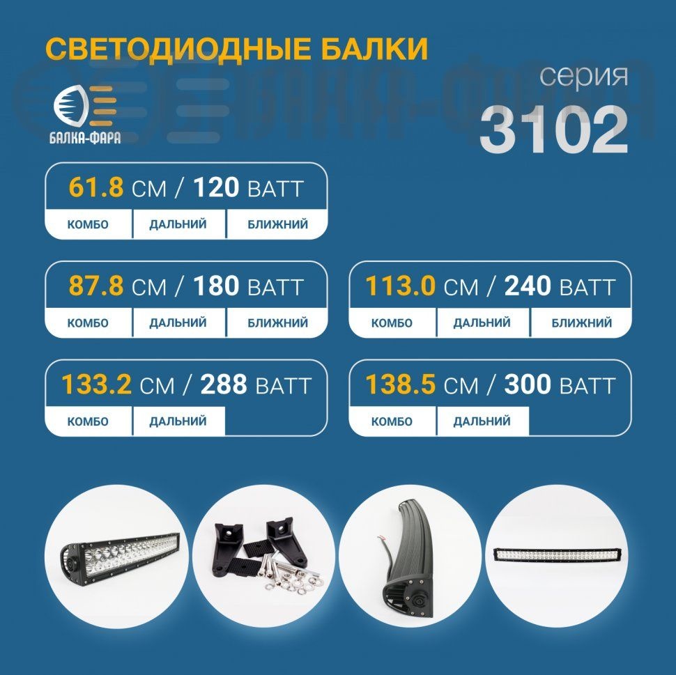 Изогнутая LED балка на 240 Ватт комбо, оригинальные диоды